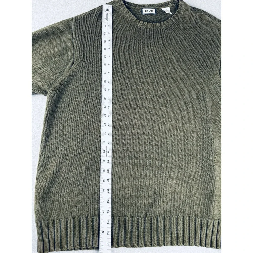 IZOD Men's Sweater Large Dark Green Pullover Knit Crewneck Casual Ribbed - Picture 7 of 10